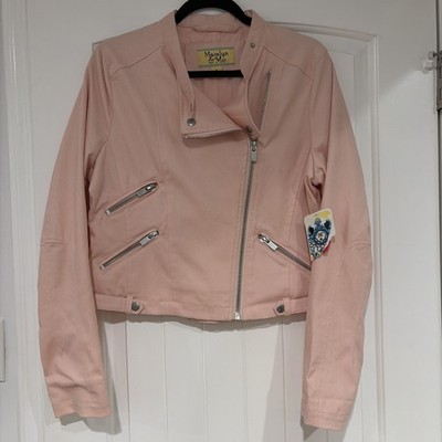 Marilyn & Me Womens L Pink Moto Zippers Short Lined Cotton Jacket