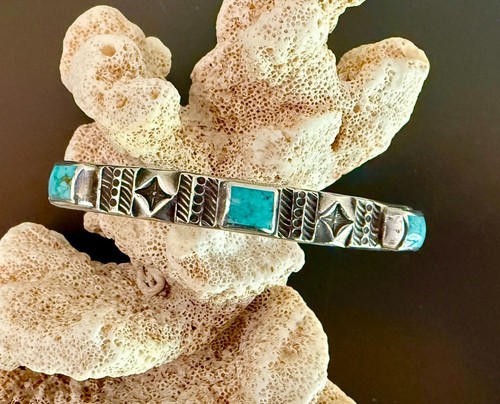JESSE ROBBINS CHEYENNE TURQUOISE COIN SILVER HEAVY STACKER CUFF