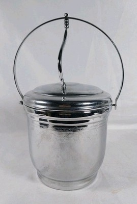 VTG United Chromium On Solid Brass Hinged Lid Glass Liner Ice Bucket