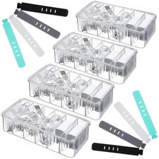 4 Pcs Cable Organizer Box, Clear Plastic Cord Storage Organizer with 40 Wire ...