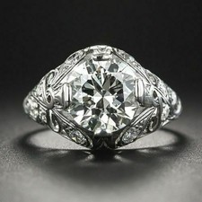 2.50Ct Round Cut Lab-Created Diamond Ring 925 Silver Antique Style Engagement