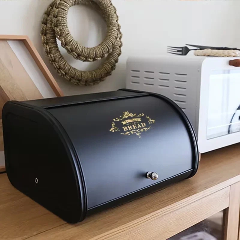 Metal Bread Box Black bread Bin Bread Storage box Food Storage Containers for Ki