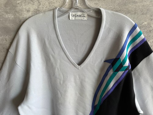 Vintage St. Croix Shop Wollpullover gestreift V-Ausschnitt Retro 80er Style Gr. L - Bild 2 von 6