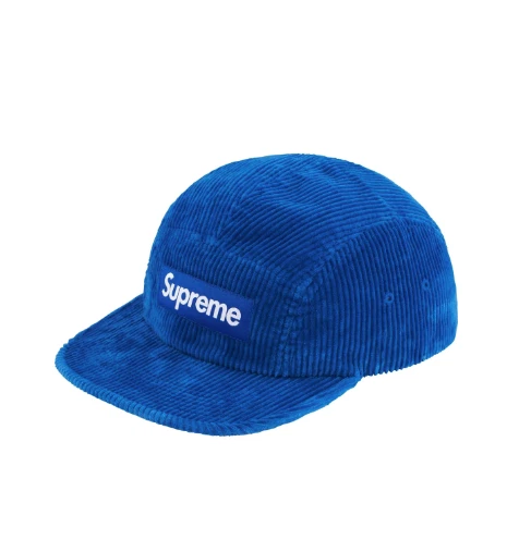Casquette de camp Supreme velours côtelé (FW24) bleu royal authentique neuve boîte logo à la main