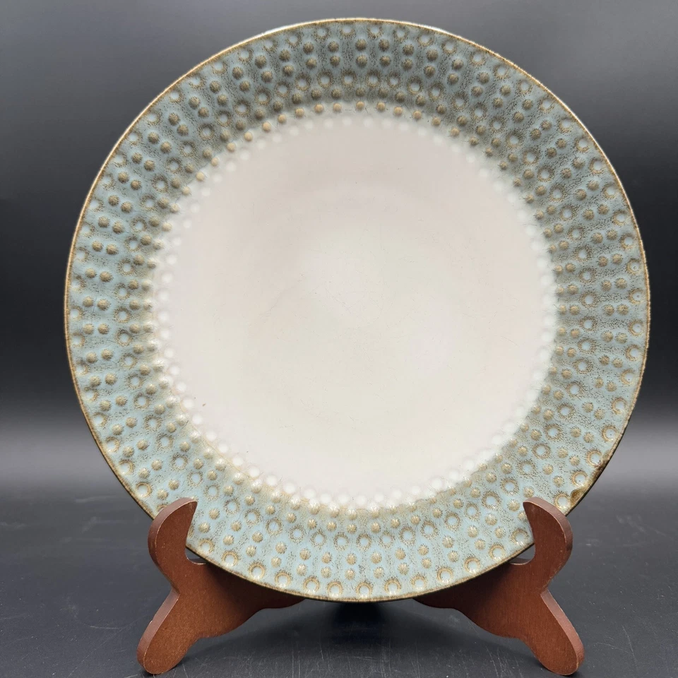 "Juego de 2 platos de ensalada Pier 1 Allison de 9,5"" gres con puntos en relieve azul verde" Foto 2 de 4