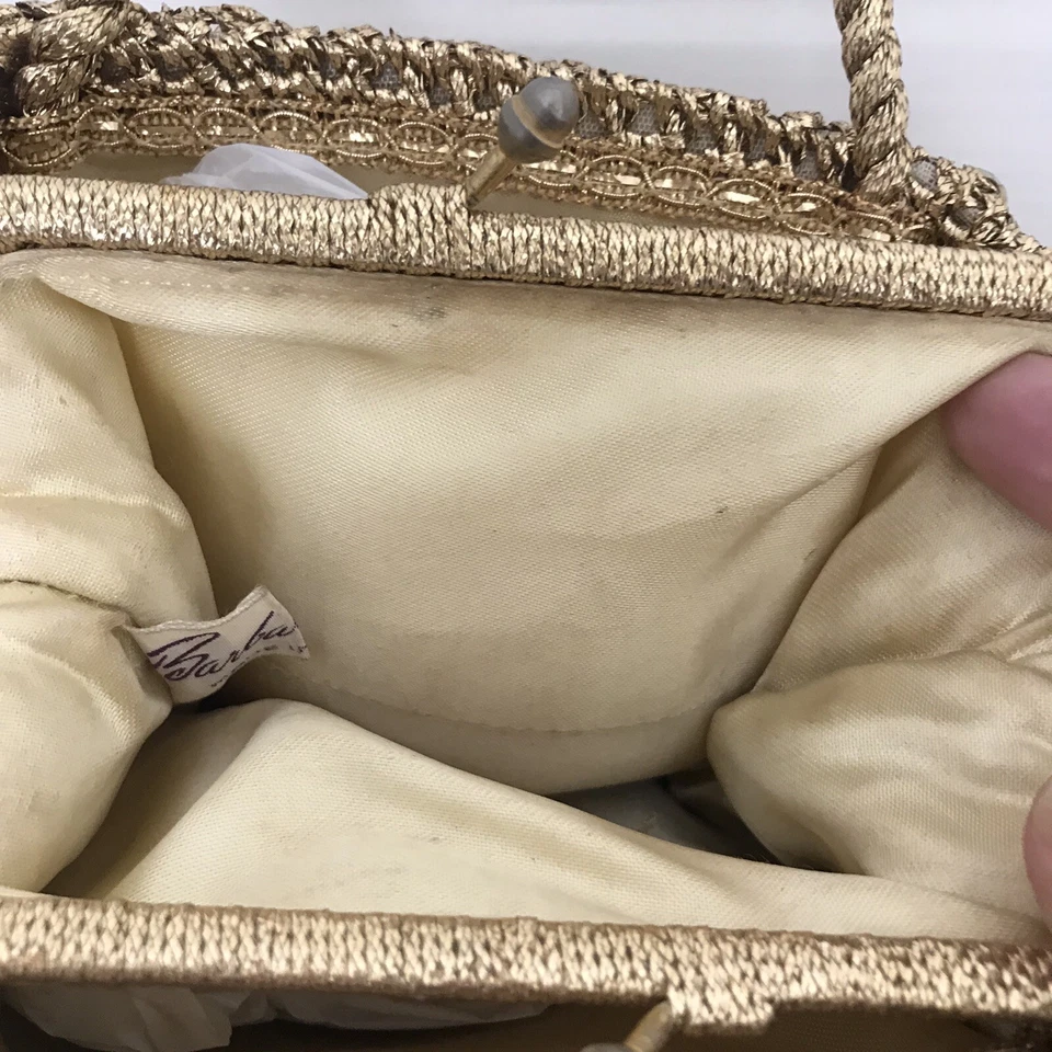 Bolso de mano vintage BARBARA LEE amarillo con cuentas con adornos de rafia - HECHO EN ITALIA Foto 4 de 4