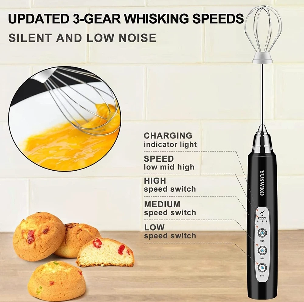 Milk Frother Handheld Electric Rechargeable Replacement 3 Whisk Mixer Foam Maker Milk Frother Handheld Electric Rechargeable Replacement 3 Whisk Mixer Foam Maker