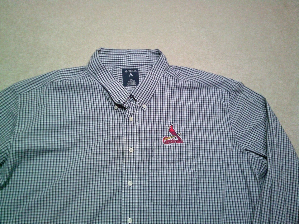 St Louis Cardinals Button Up Shirt Mens 5XL Blue Check Antigua - Image 3 of 4