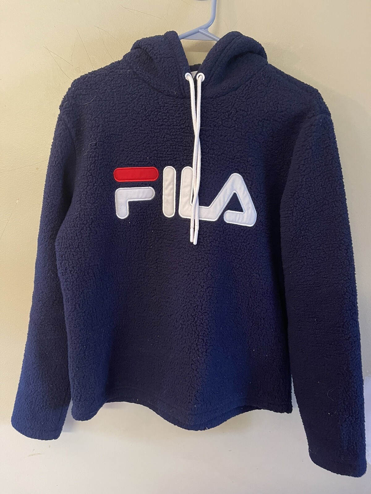 FILA Felpa con cappuccio da donna vintage pile blu navy taglia media