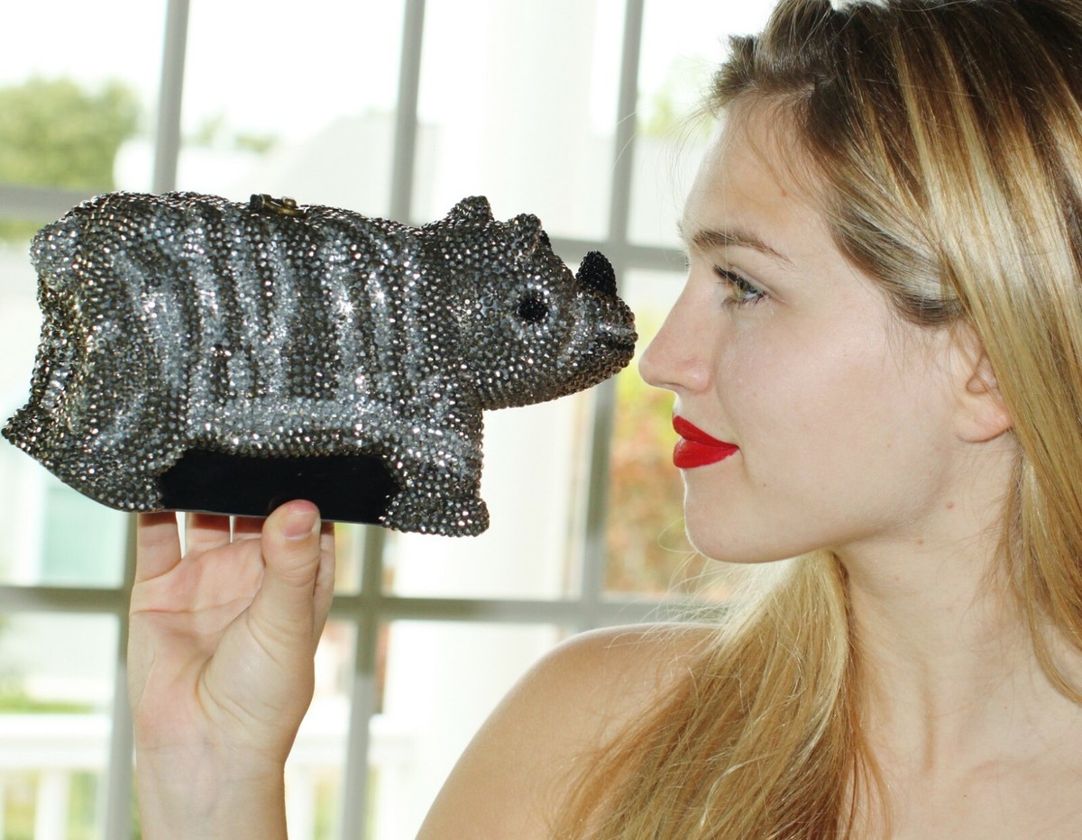 TIMMY WOODS Swarovski Crystal RHINOCEROS RHINO ZOO Purse