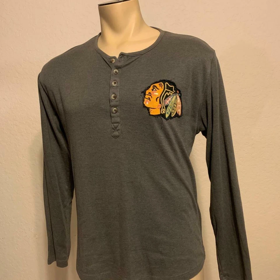 Chaqueta Roja Chicago Blackhawk Para Hombre Gris Manga Larga Camisa Talla Mediana Foto 2 de 3