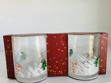 Christmas Tree and Candy Cane Inlay Double Rocks Old-Fashioned Glasses-Set of 2