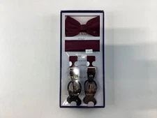Vesuvio Napoli Burgundy Italian Suspender Bowtie Handkerchief Set NEW