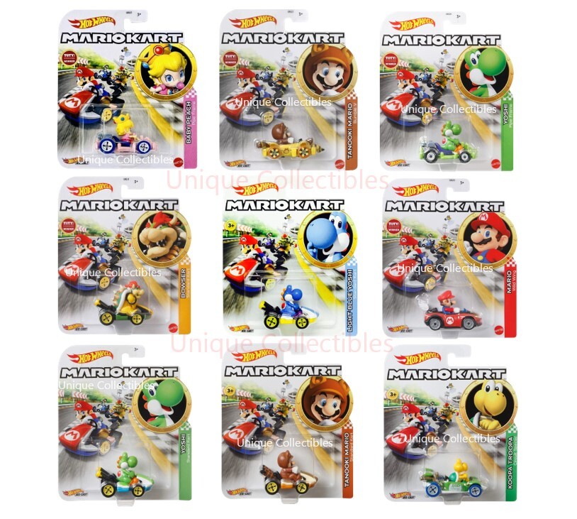マリオコルチャゴ Hot Wheels Mario Kart Tanooki Mario Yoshi Baby Peach Yoshi