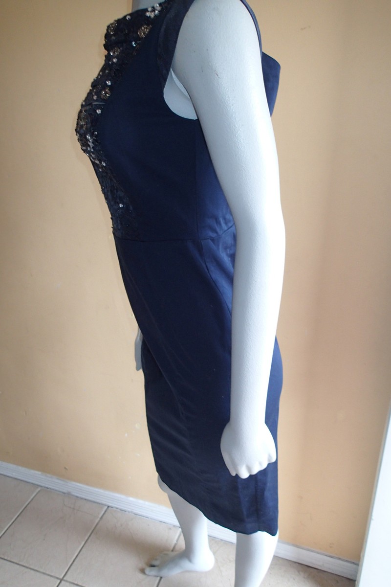 FRENCH CONNECTION dress sz 6,NAVY BLUE SEQUINS,BEADS, SLEEVELESS be | eBay