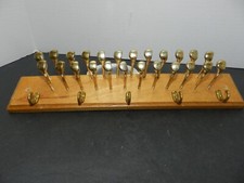 Vtg Wood Brass Golf Club Tie Rack Wall Mount - 24 Tie  5 Belt Hangers