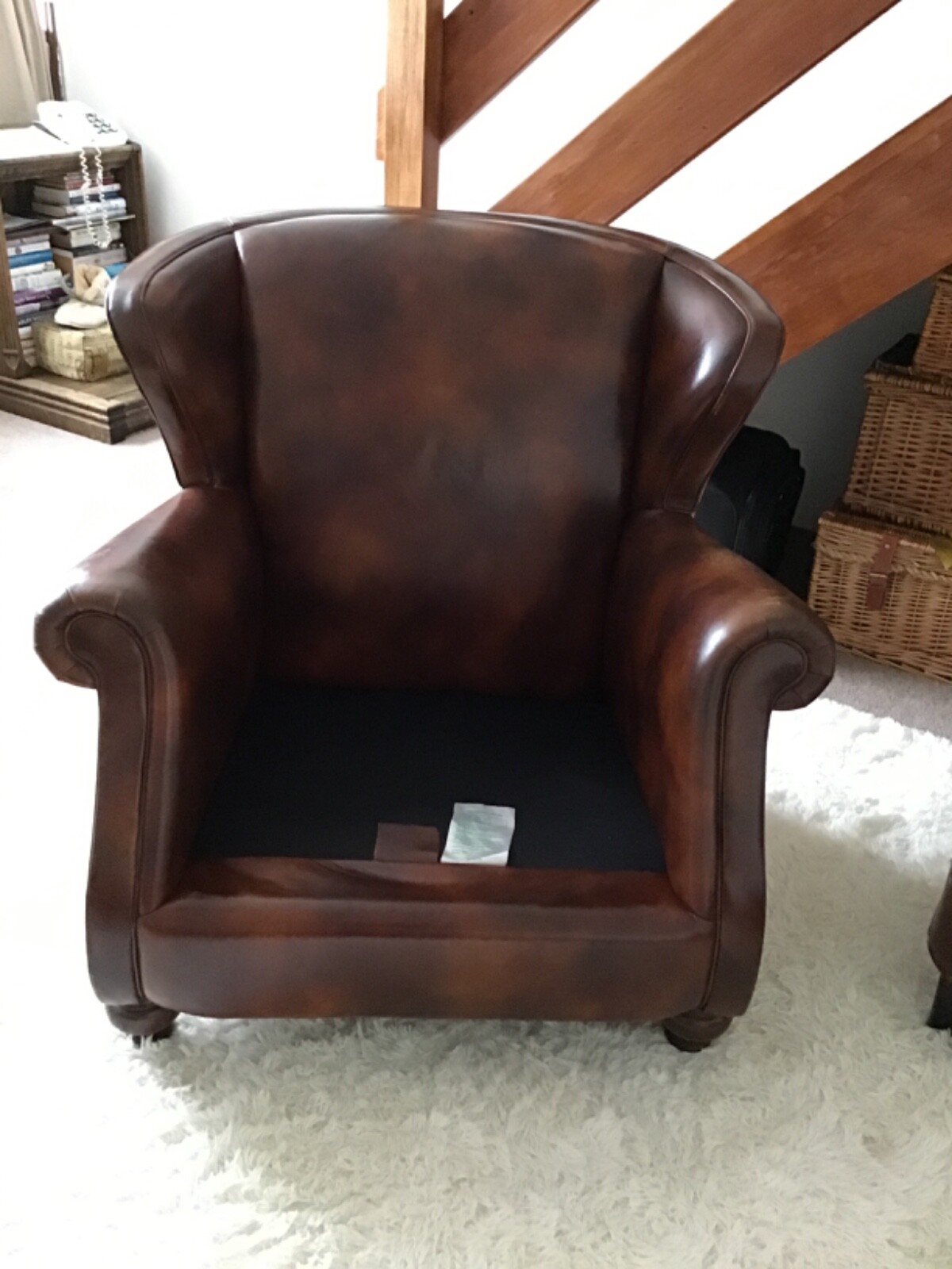 wing back leather chair and footstool eBay