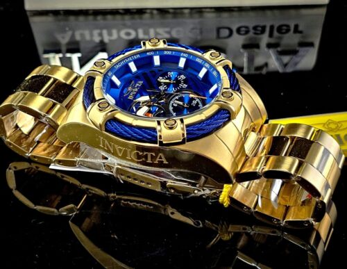 New Invicta Men's BOLT 52mm Chronograph Quartz Gold Blue SS Bracelet Watch - Picture 4 of 7