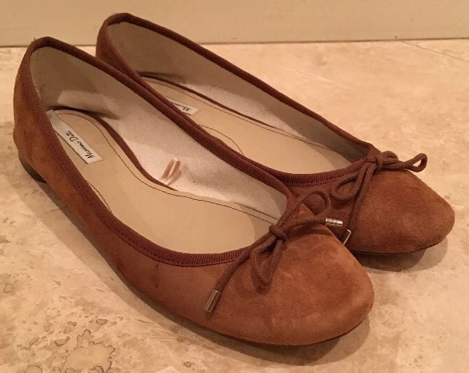MASSIMO DUTTI Camel Tan Suede Leather Classic Ballet Flat Bow 40