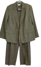TRAVIS AYERS FOR DRESS BARN WOMAN- 2 PC DARK OLIVE PANTS & SUIT JACKET, SIZE 14W