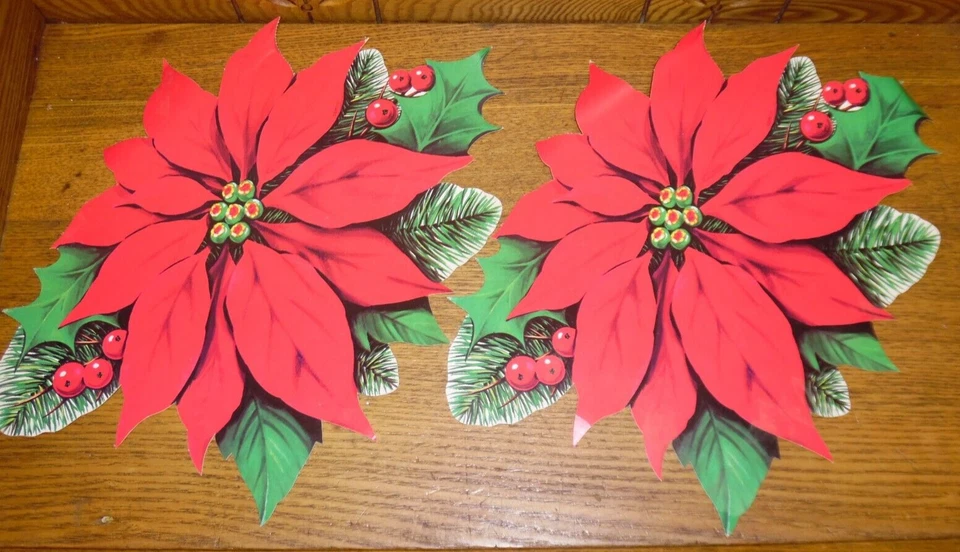 9 Vintage 1964 Eureka Scranton PA Christmas Poinsettia Paper Die Cutouts - Image 4 of 4