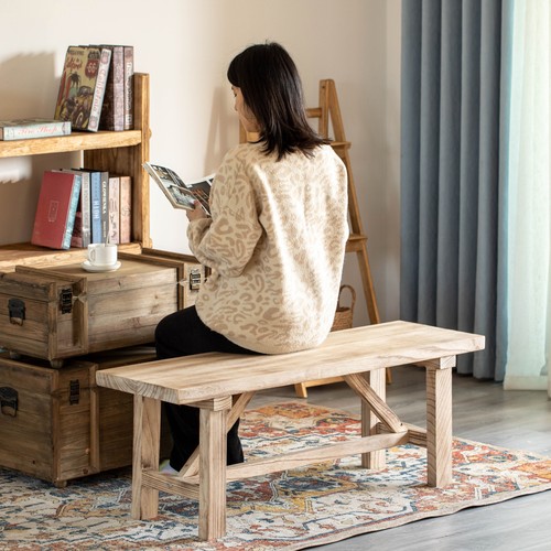 NEW Vintiquewise 46'' Wooden Bench Farmhouse Entryway Organizer - Picture 5 of 7