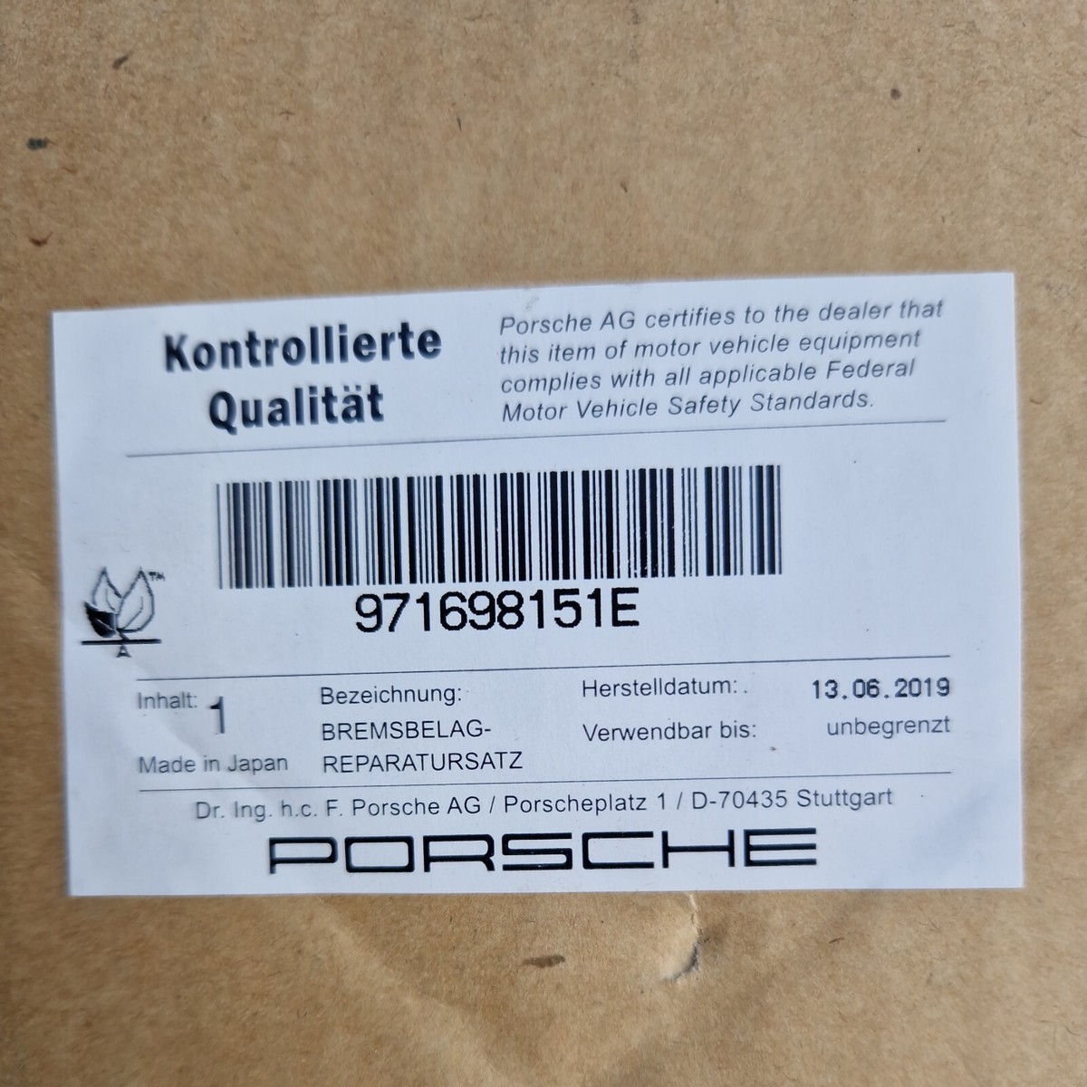 Genuine PORSCHE Panamera & Cayenne 2017 Set Front Disk Brake Pads  