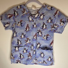Peaches Scrub Top Medical Uniform Penguins Snowballs Small V Neck