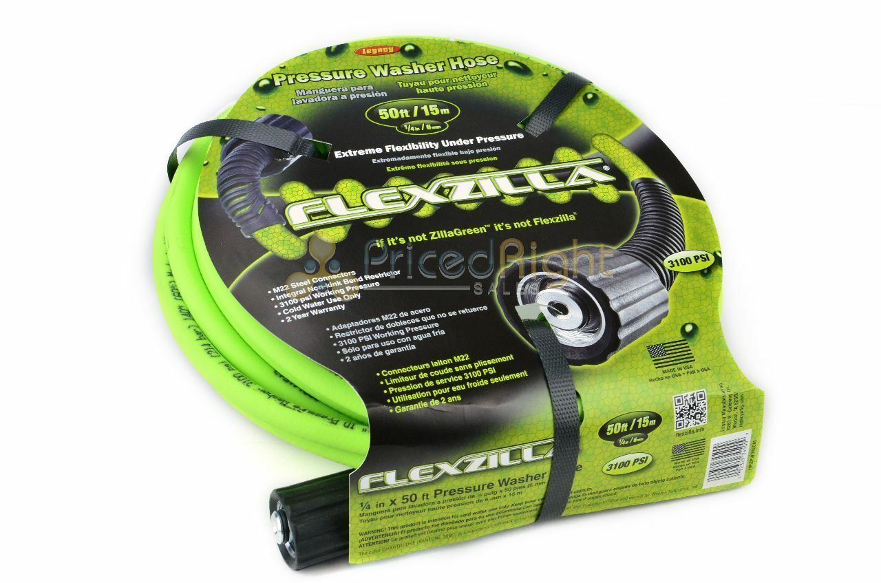 Flexzilla Pressure Washer Hose 1/4 in x 50 ft Legacy USA 3100 PSI Cold