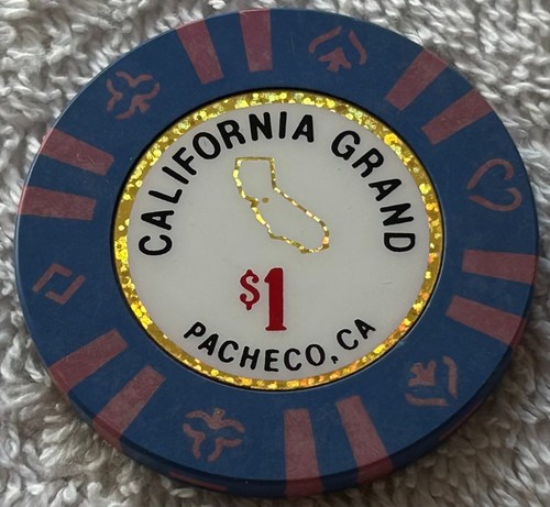 CALIFORNIA GRAND CASINO #A $1 Table Chip Current Gold Inlay Pacheco California* - Picture 2 of 2
