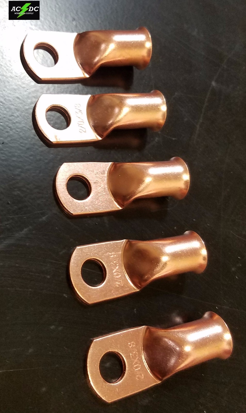 (5) Lot 2/0 Ring 3/8" Hole Terminal BATTERY Lug Bare Copper Un-insulated AWG