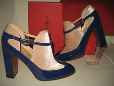$950 NEW Valentino Garavani US 7 EU 38 Blue Leather Mary Janes High Heels Shoes