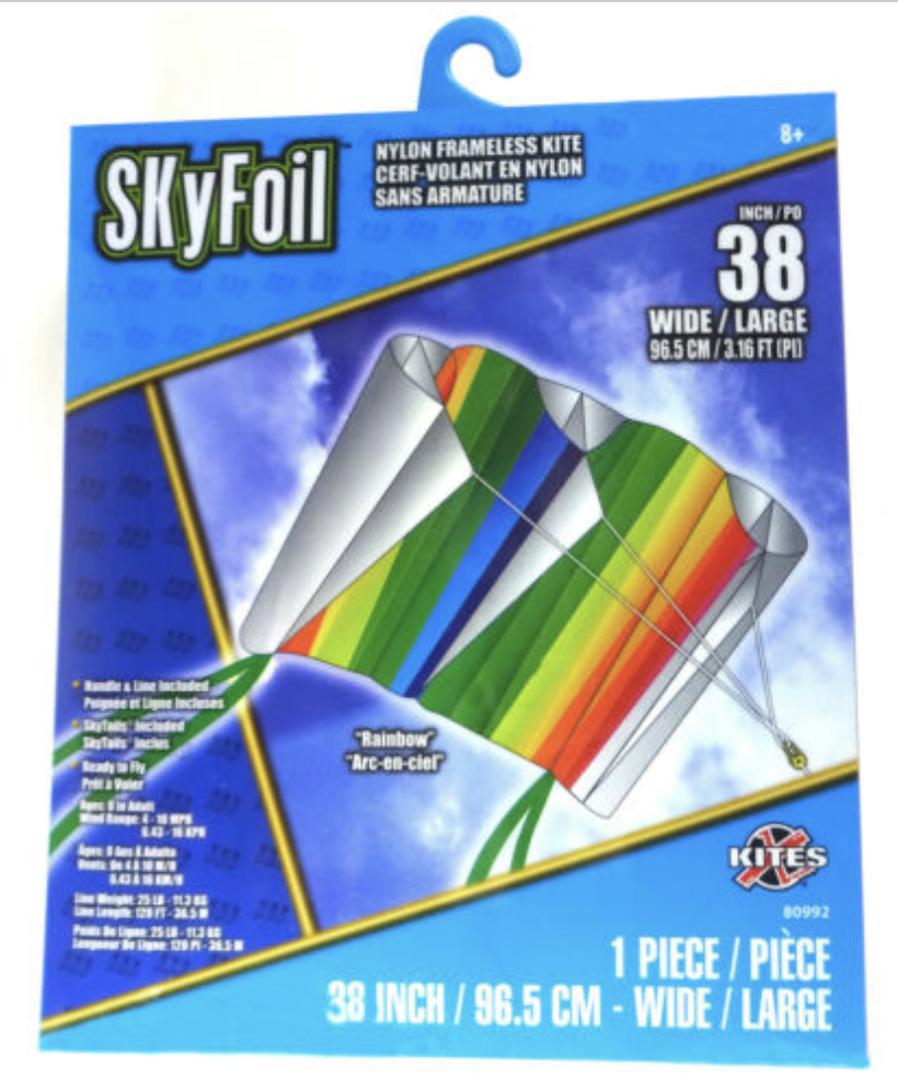 kiit✩ X-Kites SkyFoil Nylon Frameless Kite, Rainbow Pattern, 38