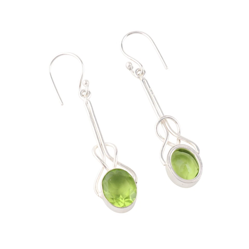 Pendientes colgantes colgantes de plata de ley 925 con piedras preciosas de peridoto verde genuino de 1,76" Foto 4 de 4