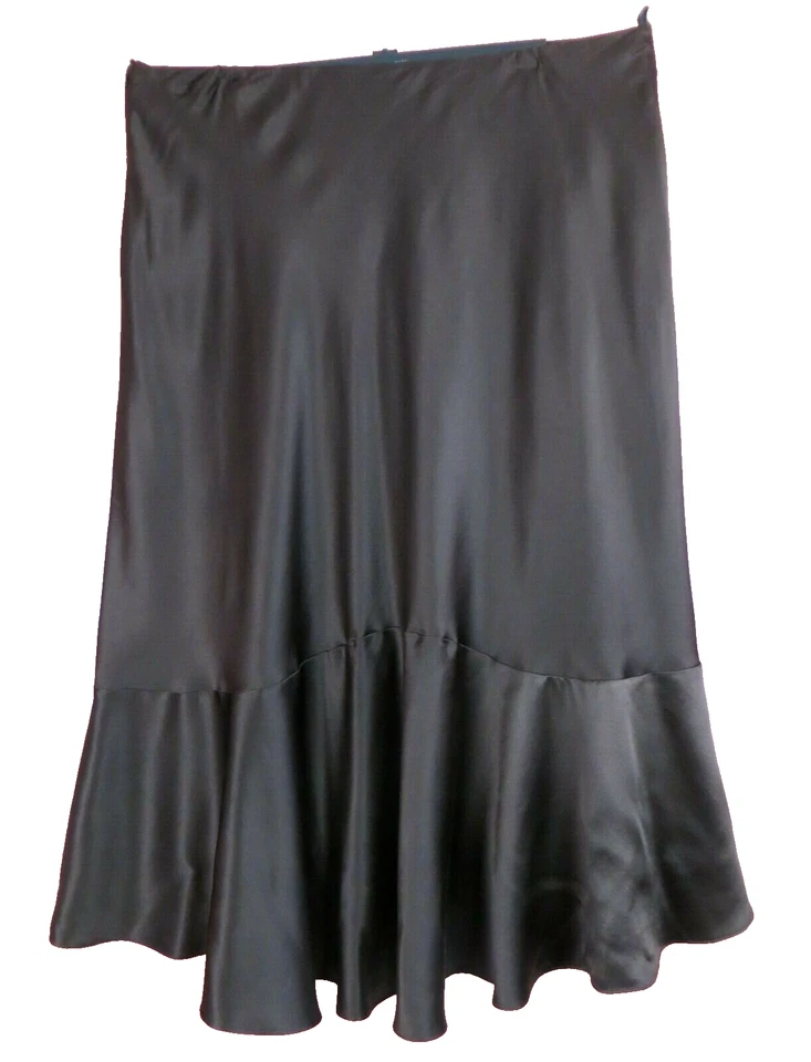 SK18723- RALPH LAUREN Women Glossy Silk Asymmetrical Flare Skirt Dark Brown 20W - Image 2 of 4