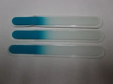 3-pc 7.5" Mont Bleu, Czech, Etched Crystal Glass Manicure Nail Files-Aqua