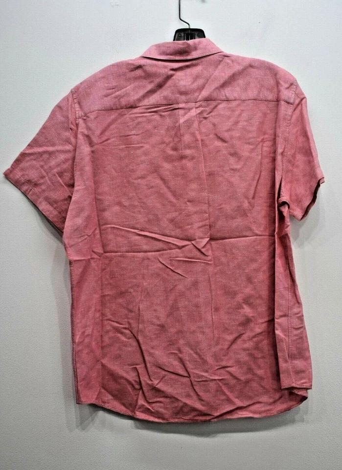 Camisa de vestir profesional Gap para hombre rosa lisa manga corta abotonada mezcla de lino M Foto 2 de 4