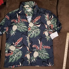 PARADISE FOUND HONOLULU HAWAII BUTTON DOWN SHIRT TROPICAL RAYON LARGE NWT