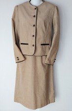 Vintage "The Works" 2pc Corduroy Skirt Suit Set XS Tan Beige Made In USA Saks