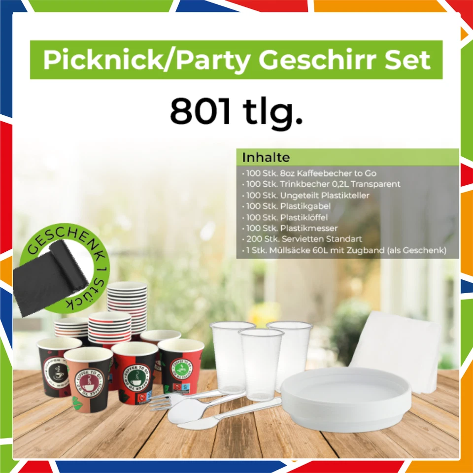 DayBays 801 Teilig Einweg Picknick Party Geschirrset Plastik Besteck Set Teller - Bild 4 von 4