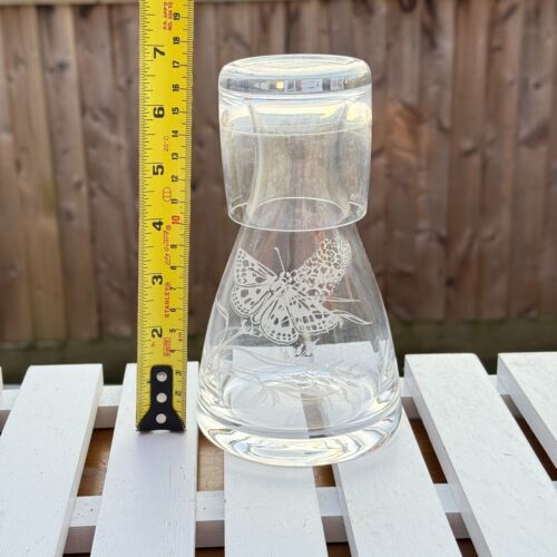 ETCHED BUTTERFLY GLASS BEDROOM CARAFE SET NIGHT WATER JUG WITH TUMBLER GLASS - Picture 8 of 8