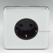 Schneider Screwless 16A European  Schuko Wall Socket • Polished Chrome /  Black