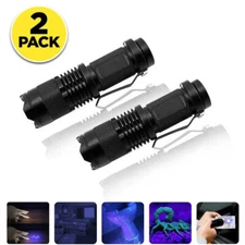 2Pcs 3-Modes UV Ultra Violet Flashlight Blue Purple Light Inspection Torch Lamp