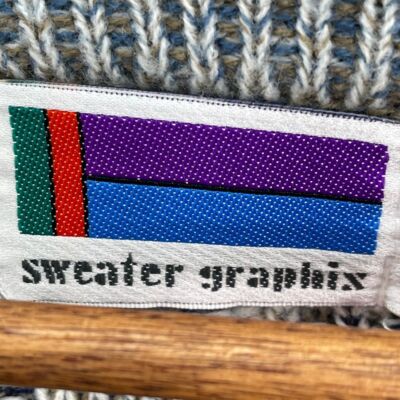 Vtg Sweater Graphix Cardigan Men S Blue 3D Knit Checkered 