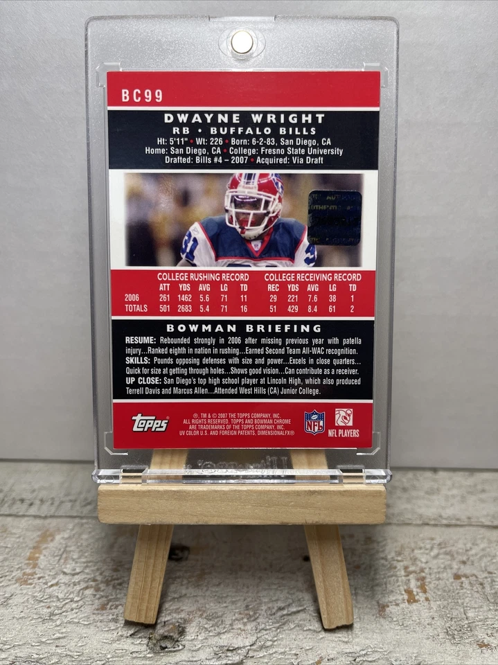 2007 Bowman Chrome Auto Dwayne Wright Autograph Bills - Image 2 of 2