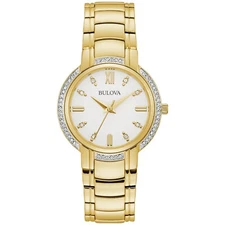 Bulova Women's Crystal Quartz Gemmed Gold Stainless Steel Watch 33 MM 98L280