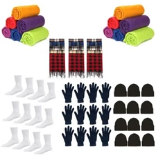 60 Piece Homeless Kit With Gloves, Beanies, Socks, Scarves, Blankets & Beanies