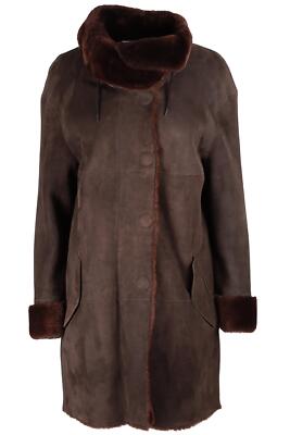 AKRIS BRAUNER MANTEL AUS LAMMFELL UND WILDLEDER FR 44 UK 16