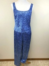 Victoria's Secret S M Blue Leaf Vine Satin Tank Pants Pajama Set Vintage 1999