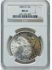 1884-CC $1 Morgan Silver Dollar - NGC MS61 w/ Beautiful Rainbow Tone 🌈
